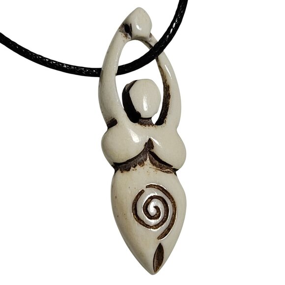 Handmade Goddess Pendant Necklace Spiral Design Black Cord Spiritual Jewelry - Picture 3 of 7